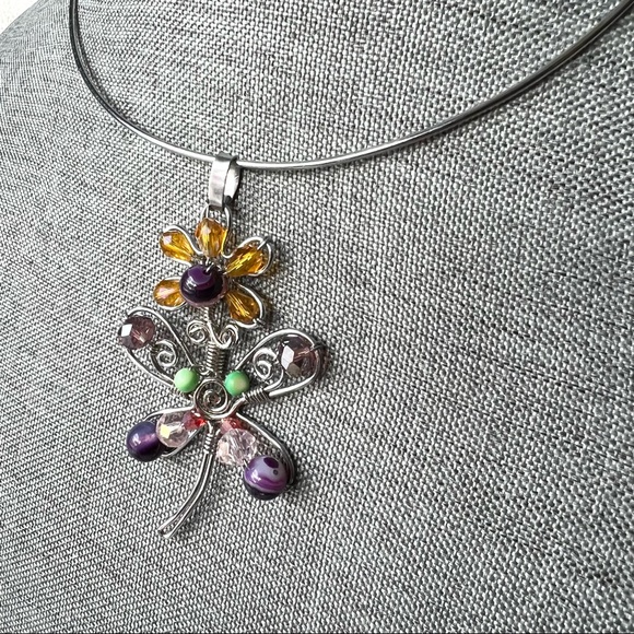 Handcrafted Wire Choker Necklace and Flower Pendant - Picture 2 of 8